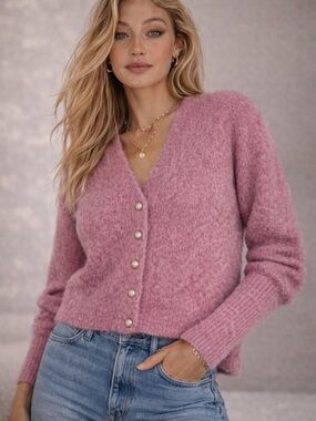 Cozy Pink Button-Up Cardigan
